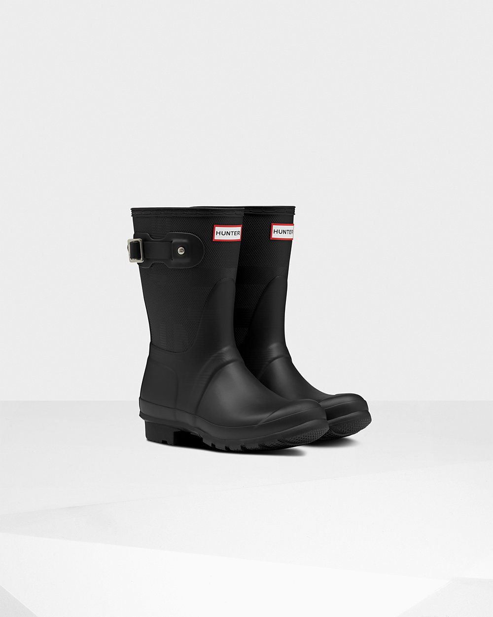 Womens Hunter Original Exploded Logo Texture - Short Rain Boots Black - 2903-UYCLT